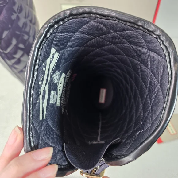 Hunter Refined Gloss Quilt Tall Rain Boots Aubergine Purple Size 8 - Picture 7 of 11